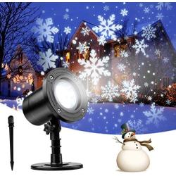 Snowfall LED Light Projector, Christmas Snowflake Rotating Projector Waterproof White Snow for Outdoor Decorations Lighting Halloween Wedding Party Garden Landscape New Year