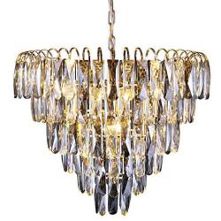 Chandelier Modern K9 Crystal, Flush Mount LED Ceiling Light Fixture Pendant Lamp for Dining Room Bedroom Living Room, 10 E12 LED Bulbs Required, Width 22.84 inch x Height 85.66 inch