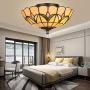 LITFAD Tiffany Stained Glass Style Flush Mount Ceiling Light Fixture in Yellow 10'' Wide 2 Lights Mission Inverted LED Ceiling Lamp for Bedroom, Kitchen Island, Corridor