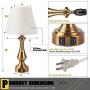 Capslpad Set of 2 Table Lamps with 2 USB Ports Vintage Bedside Table Lamp Beige Shade Nightstand Lamps for Bedroom Living Room Office Kids Room (Pull Chain,Antique Brass)