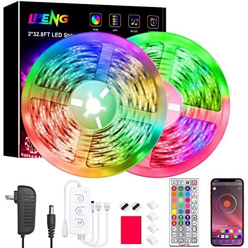 Led Strip Lights 65.6 Feet, LPENG Led Lights Strip Color Changing Led Lights Music Sync with APP Controller, 44 Key Remote for Bedroom Home Party(2x32.8FT)