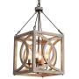 Cottage Rustic 4-Light Wooden Chandelier Vintage Wood and Metal Farmhouse Pendant Light Fixture Kitchen Island Ceiling Lighting Chandeliers for Dining Room, Living Room, Foyer