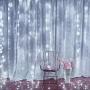 String Lights Curtain,USB Powered Fairy Lights for Bedroom Wall Thanksgiving Christmas Decorations,Sound Activated Function Can Sync with Any Voice (Cool White,7.9Ft x 5.9Ft)