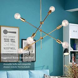 Sputnik Chandelier 6-Light Pendant Lighting Fixture Modern Brass Ceiling Light Fixture Industrial Semi-Flush Mount Ceiling Lamp for Dinning Room Bedroom Kitchen (Gold)