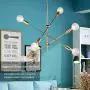 Sputnik Chandelier 6-Light Pendant Lighting Fixture Modern Brass Ceiling Light Fixture Industrial Semi-Flush Mount Ceiling Lamp for Dinning Room Bedroom Kitchen (Gold)