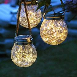 Solar Lights Hanging Outdoor 2 Pack ,Solar Laterns Decorative Hanging Outdoor,30 LED Waterproof IP65,Cracked Glass Jar Garden Light, for Court,Yard,Patio,Pathway,Halloween Christmas Day Holiday Party