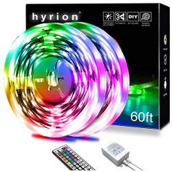 hyrion Led Strip Lights 60ft, 2 Rolls of 30ft RGB Led Lights Strip Kit with 44 Keys Remote Color Changing Led Lights for Bedroom, Home, Kitchen Decoration