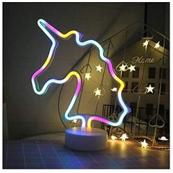 Colorful Unicorn Neon Sign Night Light Lamp with Holder Base Decorative Marquee Signs Light Battery Operated Wall Decoration for Living Room Bedroom Christmas Party Supplies Kids Toys Birthday Gifts