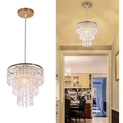 Mini Crystal Chandelier Shade 3 Tiers Crystal Pendant Lighting Fixture Flush Mount Ceiling Light Decoration Adjustable Hanging Cord for Dining Room Living Room Bedroom Hallway,E26,Gold