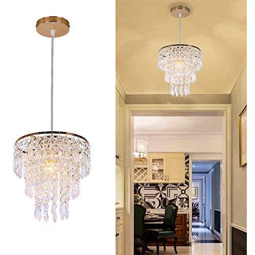 Mini Crystal Chandelier Shade 3 Tiers Crystal Pendant Lighting Fixture Flush Mount Ceiling Light Decoration Adjustable Hanging Cord for Dining Room Living Room Bedroom Hallway,E26,Gold