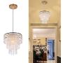 Mini Crystal Chandelier Shade 3 Tiers Crystal Pendant Lighting Fixture Flush Mount Ceiling Light Decoration Adjustable Hanging Cord for Dining Room Living Room Bedroom Hallway,E26,Gold