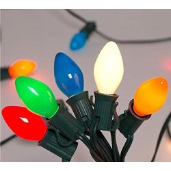 25Ft Outdoor C7 Multicolored Ceramic Christmas Lights String Set - Indoor/Outdoor Christmas Light String - Christmas Tree Lights - Hanging Christmas Lights - Outdoor Patio String Lights - Green Wire