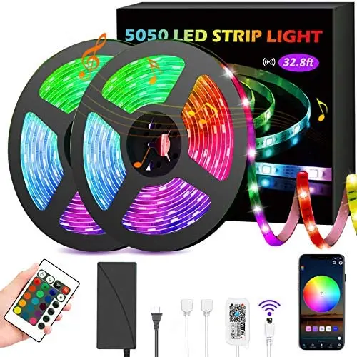 GSBLUNIE LED Strip Lights 32.8ft,Smart Lights Strip Music Sync,RGB Color Changing Rope Lights,APP Control with Remote,5050 RGB LED Light Strip,LED Lights for Bedroom,TV, Party, Kitchen,Home,Decoration