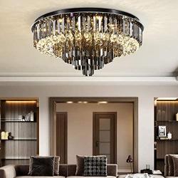 LITFAD Smoke Gray Crystal Flush-Mount Light Modern LED Bedroom Ceiling Light Modern Art Deco Chandelier Pendant Light for Dining Room Living Room Hotel - 19.5'' (50 cm) Wide