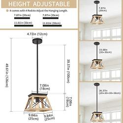 bgLight Rustic Farmhouse Pendant Light, Industrial Metal Mini Ceiling Light Trapezoidal Shape Island Hanging Chandelier for Kitchen, Dining Table, Living Room, Entryway, Hallway- Rustic Brown