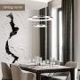 CHYING Modern LED Pendant Light with Acrylic Shade 2-Ring 30W Cool White 6500K Ceiling Light 2400LM Chandelier Adjustable Pendant Hanging Light Fixture for Kitchen Island Living Dining Room Restaurant