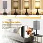 Table Lamp, 3-Way Dimmable Bedside Lamp with USB Ports and Outlets, Nightstand Lamps for bedrooms, Lamp with Clock, Grey Shade.Table Lamps for Bedrooms Guest Room Living Room. 9W LED Bulb Included