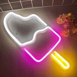 Protecu Popsicle Neon Sign 18''X10'' inch, USB Powered 3D Art Neon Signs for Wall Decor, Decorative Lights Neon Signs for Bedroom, Birthday, Party, Home Decorations (White & Pink Popsicle)