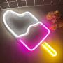 Protecu Popsicle Neon Sign 18''X10'' inch, USB Powered 3D Art Neon Signs for Wall Decor, Decorative Lights Neon Signs for Bedroom, Birthday, Party, Home Decorations (White & Pink Popsicle)
