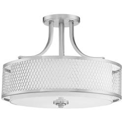 Kira Home Linx 16'' 3-Light Semi-Flush Mount Ceiling Light Fixture + Outer Mesh Shade and Inner White Fabric Shade, Brushed Nickel Finish