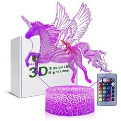 3D Illusion Monocerous Unicorn Night Lamp 16 Color Change Touch White Crack Base with Remote Controller