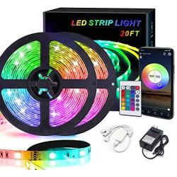 LED Lights for Bedroom 20 FT/6M RGB LED Strip Lights Music Sync Color Changing Rope Lights App Bluetooth Remote Control for Smart Home TV Wall Mirror Kitchen Bedroom Holiday Gifts