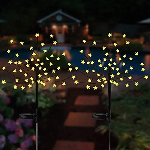 Fuzaws Solar Lights Outdoor, 2 Pack Star Solar Garden Lights with 110 Star, Waterproof Lights for Garden Patio Yard Pathway Decoration Merry Christmas (Warm White Star)