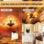 Industrial Flush Mount Ceiling Light Fixture, Rustic Rotatable Ceiling Lighting in Golden Bronze, Vintage 3-Light Wire Cage Sconce Wall Lighting for Farmhouse Bedroom Living Room Café, 1 Pack