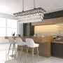 Wellmet Dining Room Crystal Chandelier,30 inch Antique Bronze Rectangle Crystal Ceiling Light,4 Lights Farmhouse Kitchen Island Lighting,Adjustable Hanging Light Fixtures