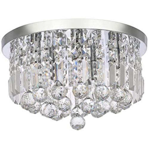 Modern K9 Crystal Chandelier Lighting, A1A9 Round Flush Mount LED Ceiling Light Fixture, Elegant Chrome Pendant Lamp for Dining Room Bathroom Bedroom Livingroom Lounge (Diameter 16)