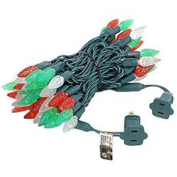 Novelty Lights 70 Light C6 LED Christmas Mini Light Set, Commercial Grade Outdoor String Lights, Red/Green/Pure White, Green Wire, 24 Feet