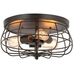 Ganeed Semi Flush Mount Ceiling Light, Industrial Retro Metal Cage Ceiling Light,Pendant Lighting Lamp Fixture for Farmhouse Kitchen Hallway Bedroom Living Room,3 Lights,E26,Black