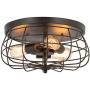 Ganeed Semi Flush Mount Ceiling Light, Industrial Retro Metal Cage Ceiling Light,Pendant Lighting Lamp Fixture for Farmhouse Kitchen Hallway Bedroom Living Room,3 Lights,E26,Black