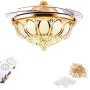 TFCFL 42 Inch Ceiling Fan with Light, Crystal Invisible Chandelier with Remote Control Retractable Blades Dimmable Pendant Lighting Fixture for Decorate Living Room Dining Room Restaurant (Gold)