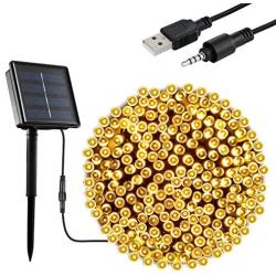 Solar String Lights Outdoor, 72ft 200 LED Christmas Fairy String Lights Solar and USB Powered, OxyLED 8 Modes Decorative String Lights for Home, Garden, Patio, Wedding, Party (Warm White)