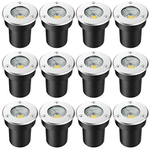 LEDVIE LED Landscape Lights, 12 Pack 7W LED Ground Lights Low Voltage In Ground Well Lights Pathway Lights Warm White, Waterproof Low Voltage Landscape Lighting for Driveway, Deck, Step, Garden Lights