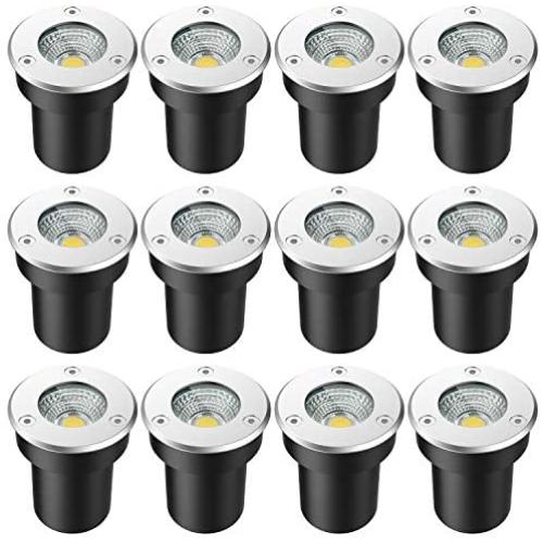 LEDVIE LED Landscape Lights, 12 Pack 7W LED Ground Lights Low Voltage In Ground Well Lights Pathway Lights Warm White, Waterproof Low Voltage Landscape Lighting for Driveway, Deck, Step, Garden Lights