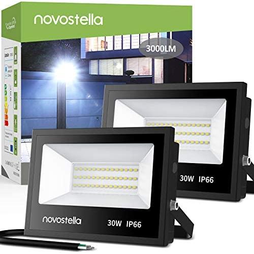 Novostella 30W LED Flood Light Indoor Outdoor Security Led Lights House 2 Pack 5000K Daylight White, IP66 Waterproof, 3000lm Floodlight Outside Lighting for Garden Yard Garages Park