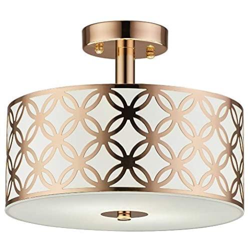 COTULIN Modern Gold Semi Flush Mount Ceiling Light,Ceiling Light Fixture with Round Drum Steel and Glass Shade for Dining Room,Hallway,Living Room,Bedroom