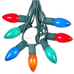 25 Foot C9 Multi Ceramic Christmas String Light Set - Outdoor Christmas Light String - Christmas Tree Lights – Opaque Christmas Bulbs - Roofline Light String – Outdoor String Lights - Green Wire