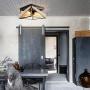Rustic Industrial Flush Mount Ceiling Light Fixture,Two-Light Metal and Wood Square Flush Mount Ceiling Light for Living Room, Bedroom, Kitchen, Hallway, Dining Room，Porch，Antique Gold &Black