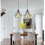 Dalux Pendant Light Geometric Cage Modern Retro Industrial Metal Bird cage Diamond Shade Ceiling Hanging Light for Kitchen Island Dining Room Hallway