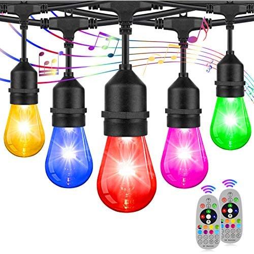 2-Pack 48FT Colorful Outdoor String Lights, Upgraded RGB LED String Lights Music Sync with Dimmable S14 Edison Bulbs Waterproof&Shatterproof, Commercial Patio Light String for Café Backyard 96FT