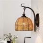 Mopoq Antique Rattan Wall Light Fixture Classic American Wrought Lantern Wall Sconce E27 Art Deco Lighting Wall Lamp for Dining Room Wall Living Room Corridor Bedside Living Room Barn (Size : 1 pcs)