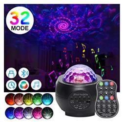 Nebula Projector lights- 2020 Star Ocean Wave Starry Projection Atmosphere Light with Bluetooth Speaker,TF Card Play-32 Modes Night Light for Bedroom/Wedding/Party/Holiday/Gift (Black)