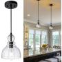 Farmhouse Bell Pendant Lighting, Kitchen Ceiling Lighting with Clear Seeded Glass Shade 10inch Adjustable Handblown Hanging Light for Kitchen Island Sink Dining Room Bars Fixture (2-Pack）