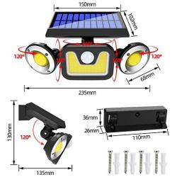 OZS-2 Pack 3Heads Solar Motion Sensor Lights, Solar Powered Security Lights, 83COB Super Bright Solar lights outdoor, Motion Detected Spotlight, Waterproof Flood Lights for Entryways Garage Patio Yard