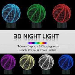 [ 7 Colors/3 Working Modes/Timer Function ]Basketball night light for Kids, Remote and Touch Control Nursery Lights, Dimmable LED Bedside Lamp for Children and Kids Room Deco Christmas Birthday Gifts