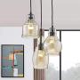 KALRI Vintage Kitchen Island Cognac Glass Chandelier Pendant Lighting Fixture with 3-Light, Antique Black Finish Ceiling Lights for Dining Room, Cafe, Bar (Style2-3)