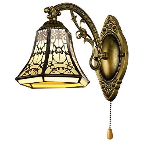 BAYCHEER Tiffany Style Glass Shade Vintage Wall Sconce Lamp Fixture One Light for Kitchen Island Dining Room or Living Room, with Switch